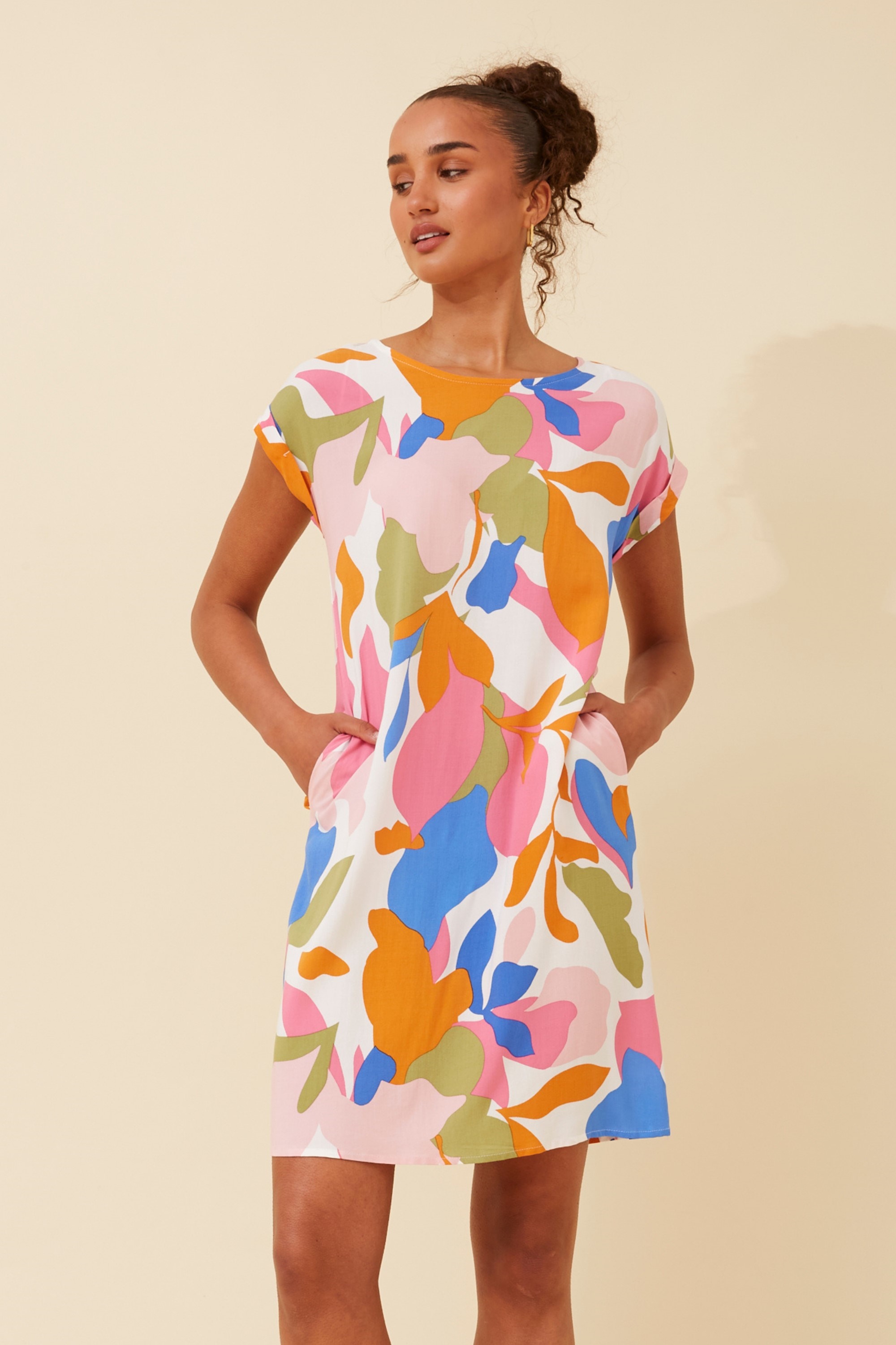 PAULA ABSTRACT PRINT SHIFT DRESS