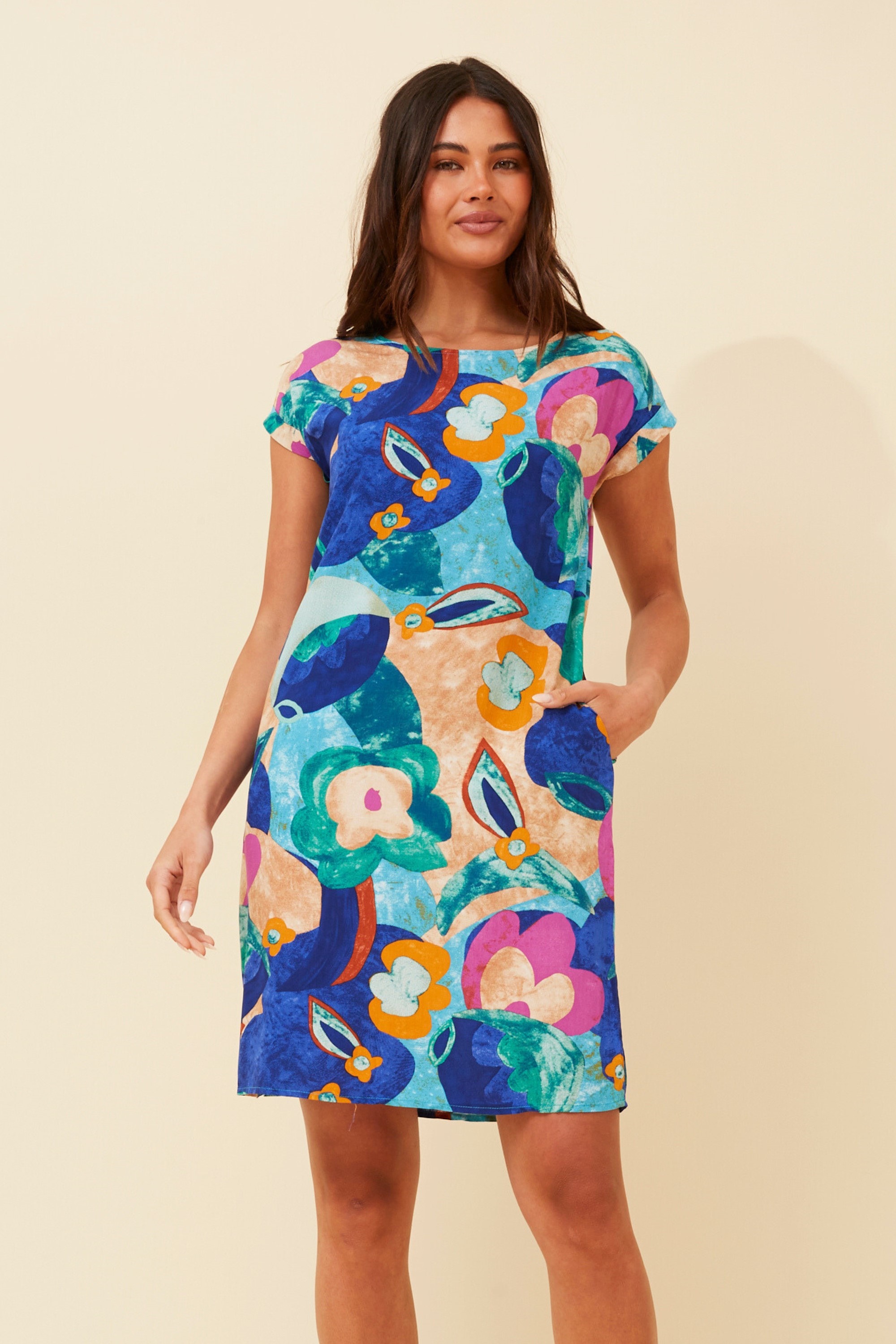 PAULA ABSTRACT PRINT SHIFT DRESS