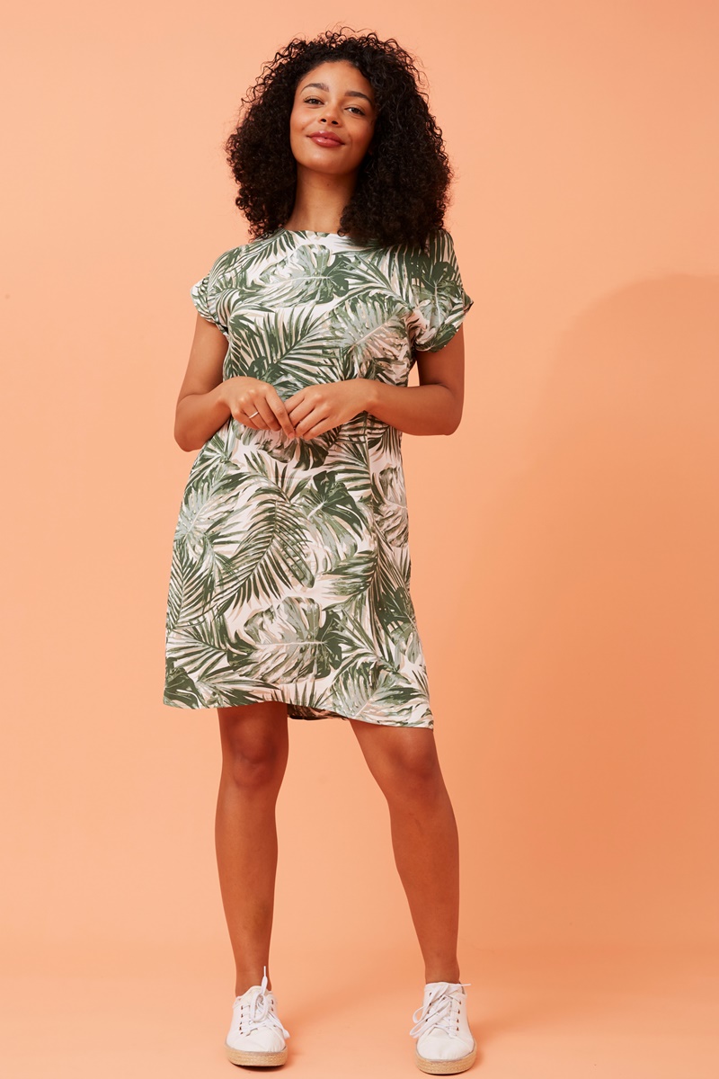 Tropical print shift dress sale