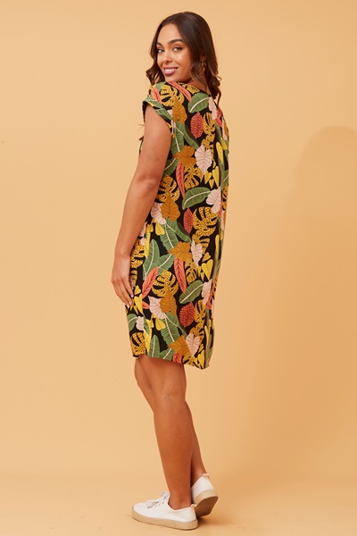 PAULA LEAF PRINT SHIFT DRESS