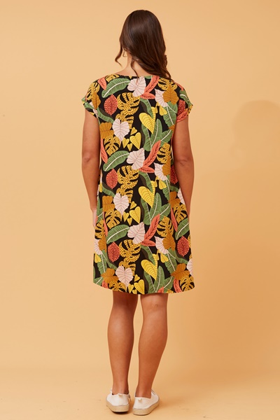 PAULA LEAF PRINT SHIFT DRESS