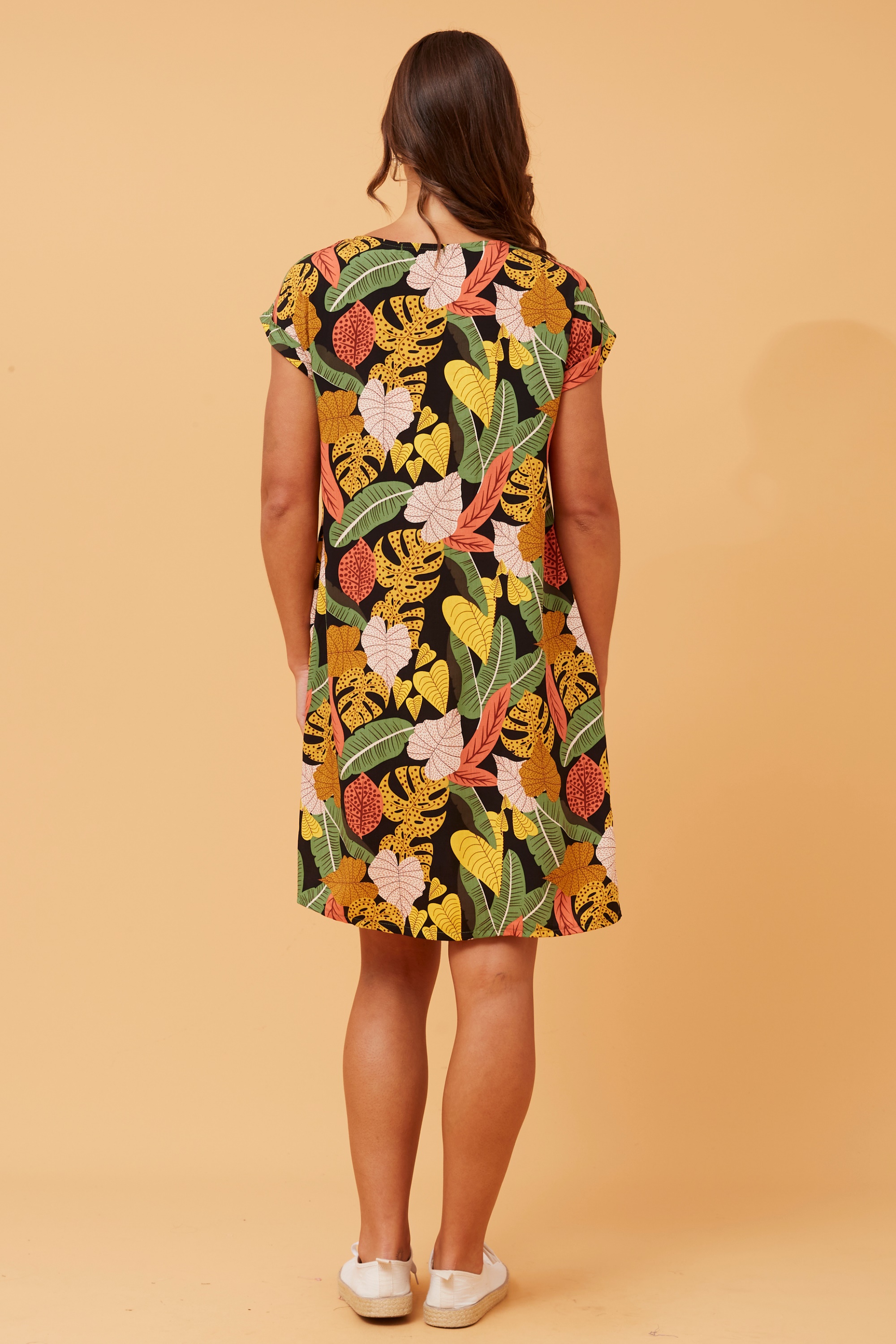 PAULA LEAF PRINT SHIFT DRESS