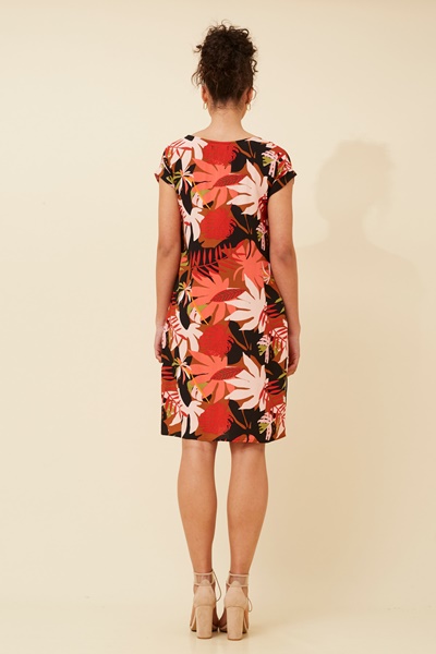 PAULA LEAF PRINT SHIFT DRESS