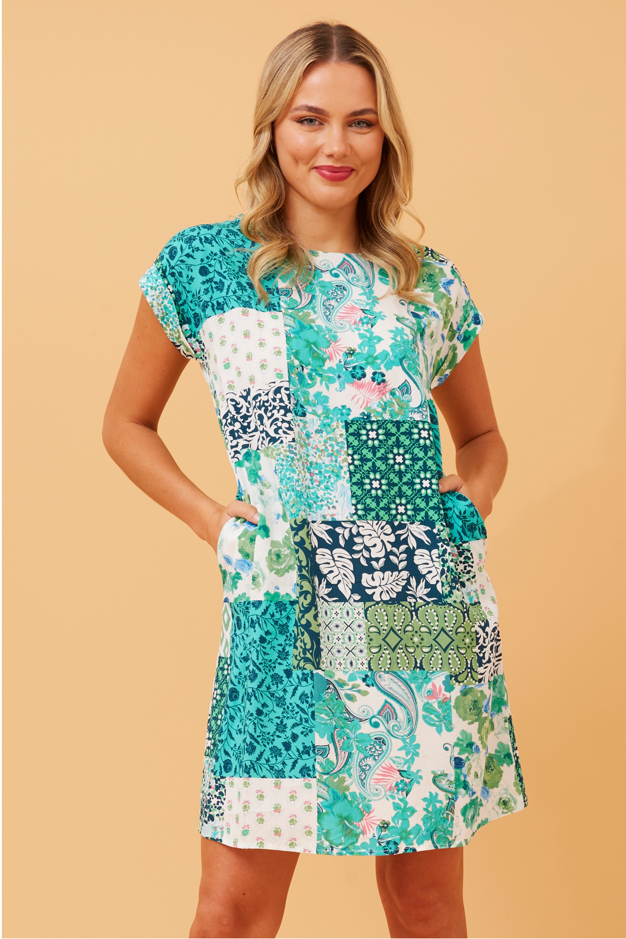 Green floral shift top dress