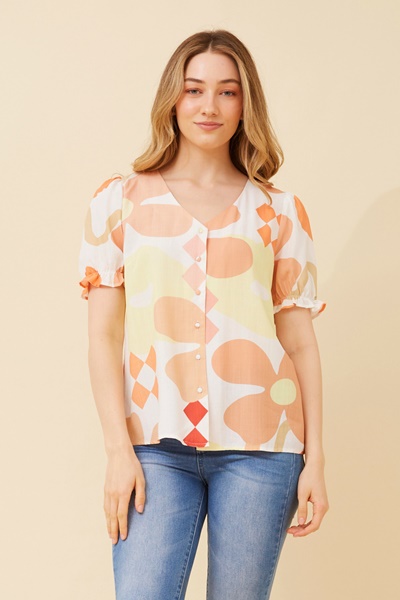 PAULETTE FLORAL LINEN BLEND TOP