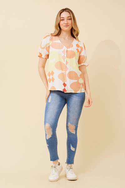 PAULETTE FLORAL LINEN BLEND TOP