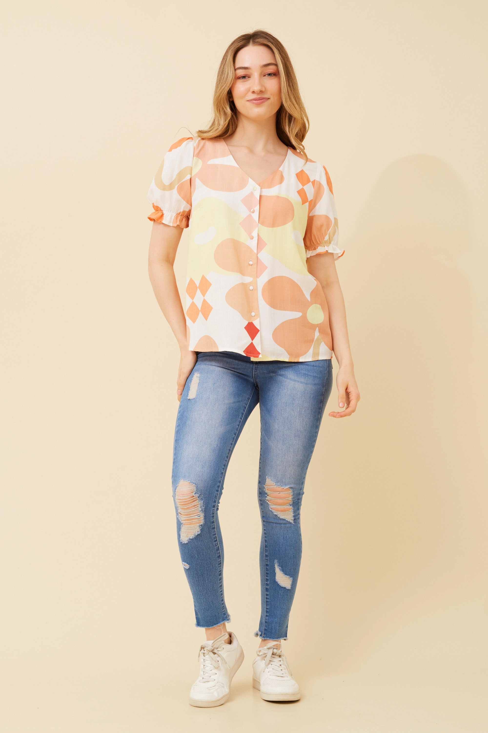 PAULETTE FLORAL LINEN BLEND TOP