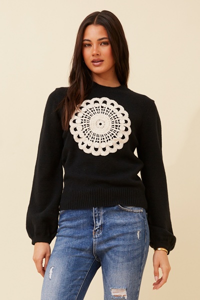 PEONY CROCHET KNIT JUMPER