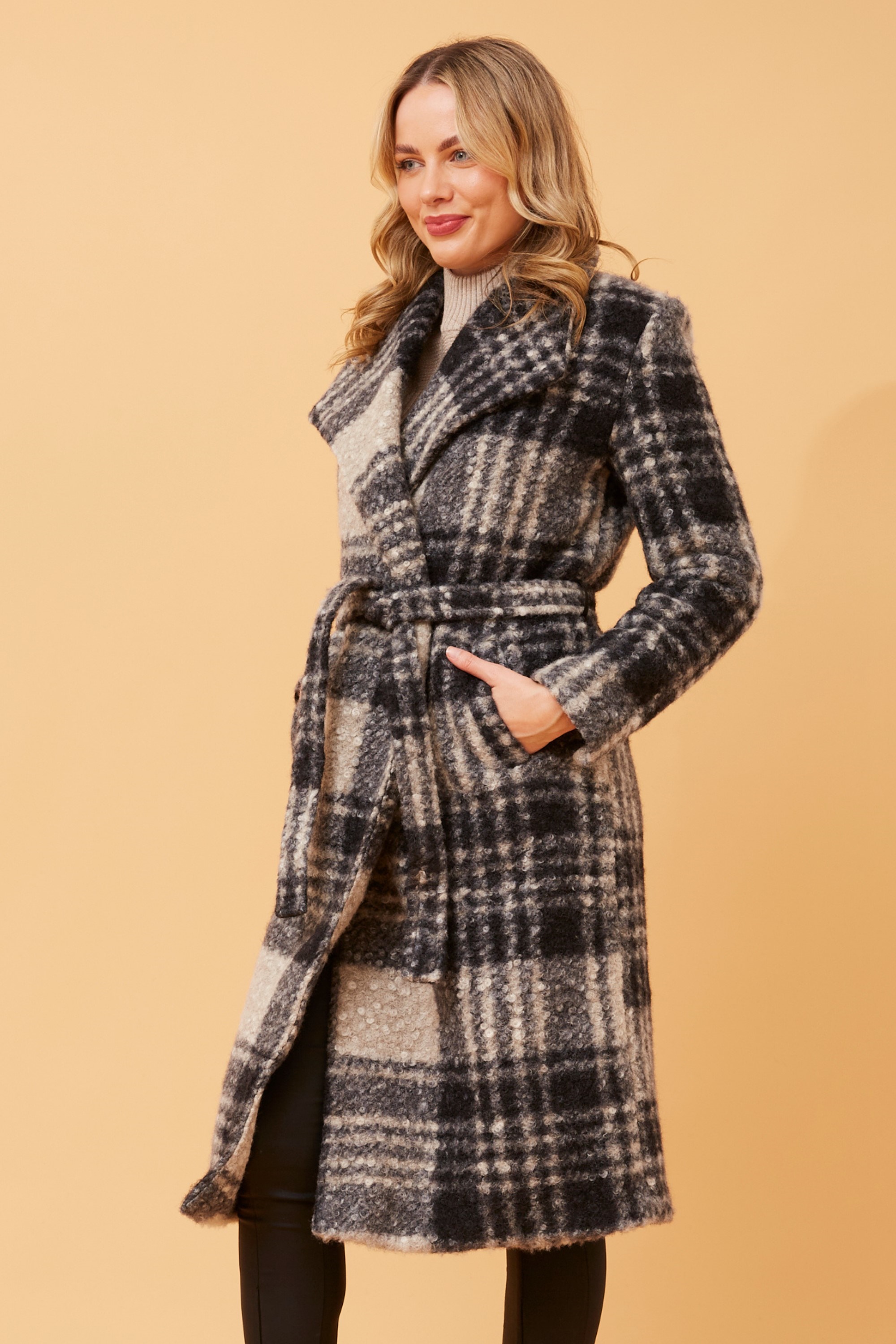 PERLITA CHECK TEDDY FUR COAT