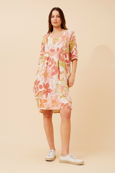PISA FLORA LINEN DRESS