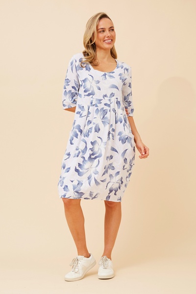 PISA LEAF PRINT LINEN DRESS