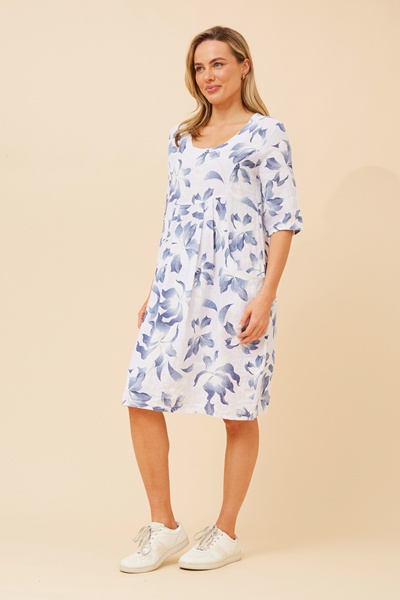 PISA LEAF PRINT LINEN DRESS