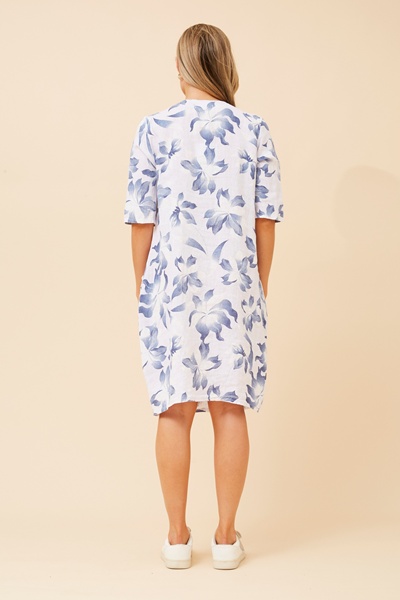 PISA LEAF PRINT LINEN DRESS