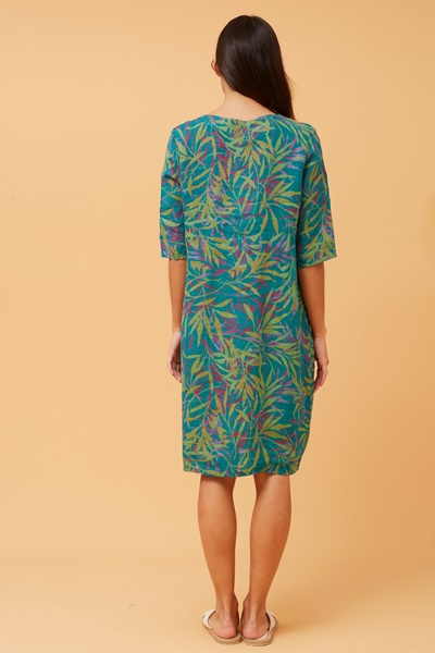 PISA LEAF PRINT LINEN DRESS