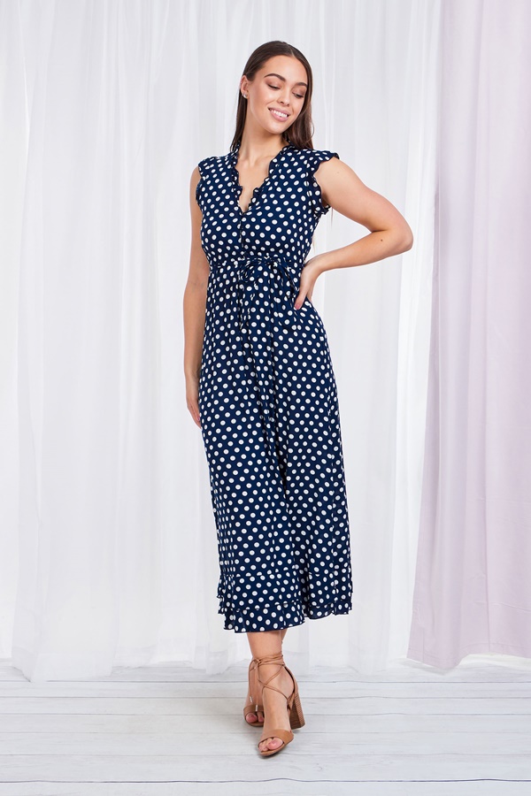 POLKA DOT FRILL MAXI DRESS