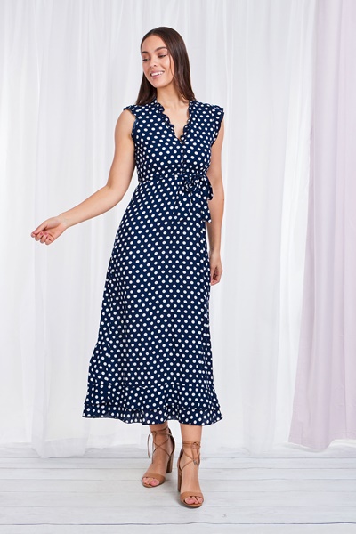 POLKA DOT FRILL MAXI DRESS