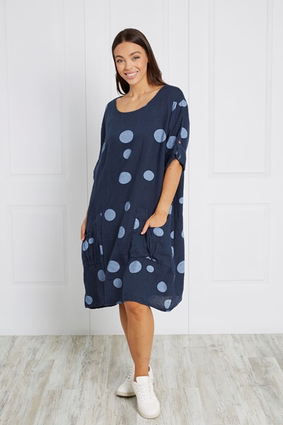POLKA DOT LINEN MIDI DRESS