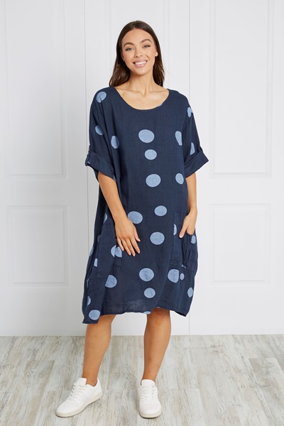 POLKA DOT LINEN MIDI DRESS