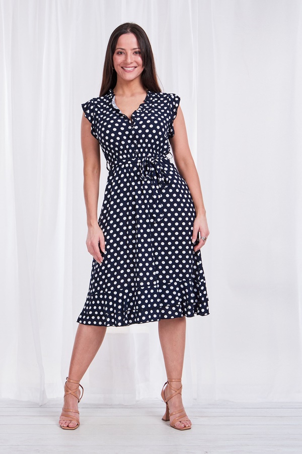 POLKA DOT TIE WAIST TEA DRESS