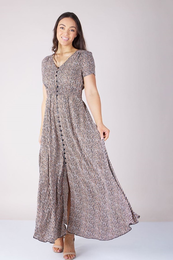 PRINTED BUTTON FRONT MAXI DRESS PRINTED BUTTON FRONT MAXI DRESS