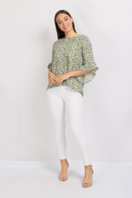 PRINTED FLUTE SLEEVE BLOUSE