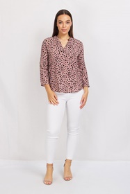 PRINTED MANDARIN COLLAR BLOUSE