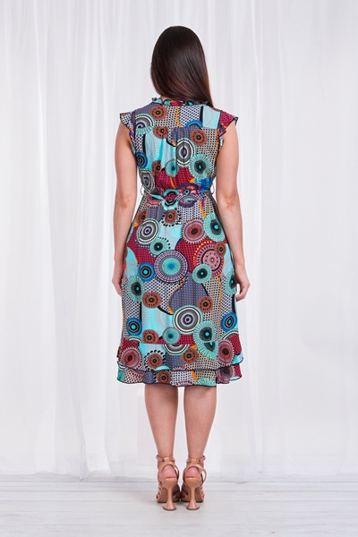 PRINTED TIE WAIST TEA DRESS