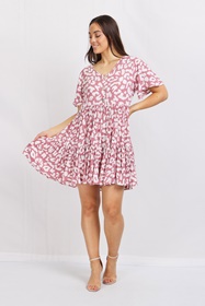 Printed Tiered Babydoll Dress
