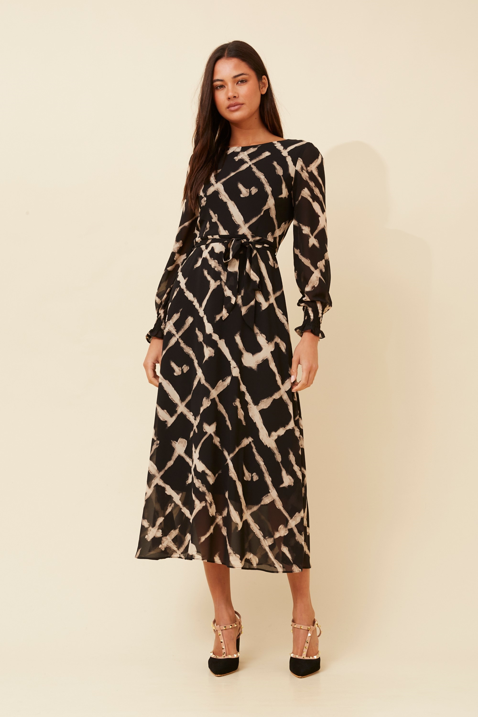 PRISCILLA ABSTRACT PRINT MAXI DRESS