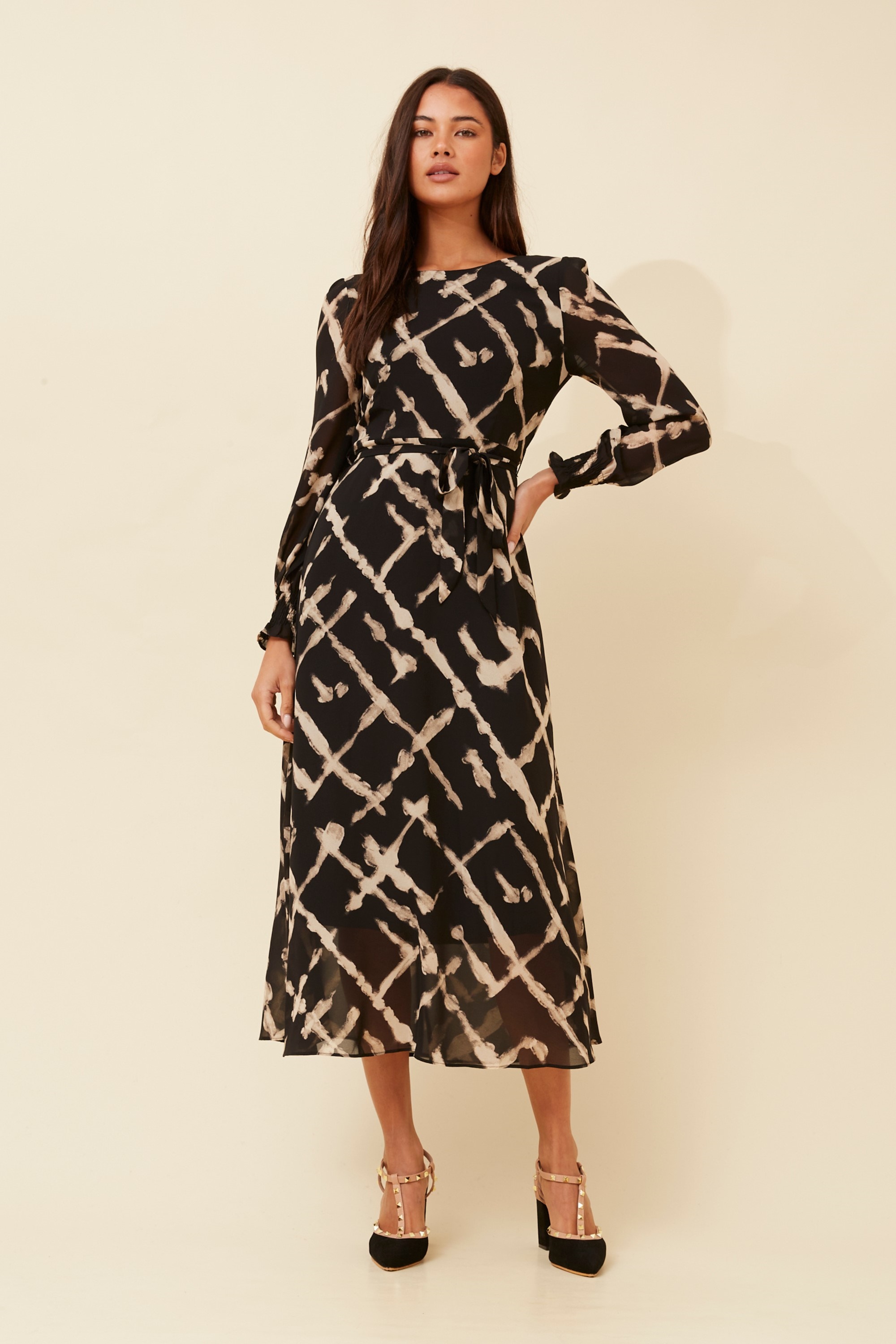 PRISCILLA ABSTRACT PRINT MAXI DRESS