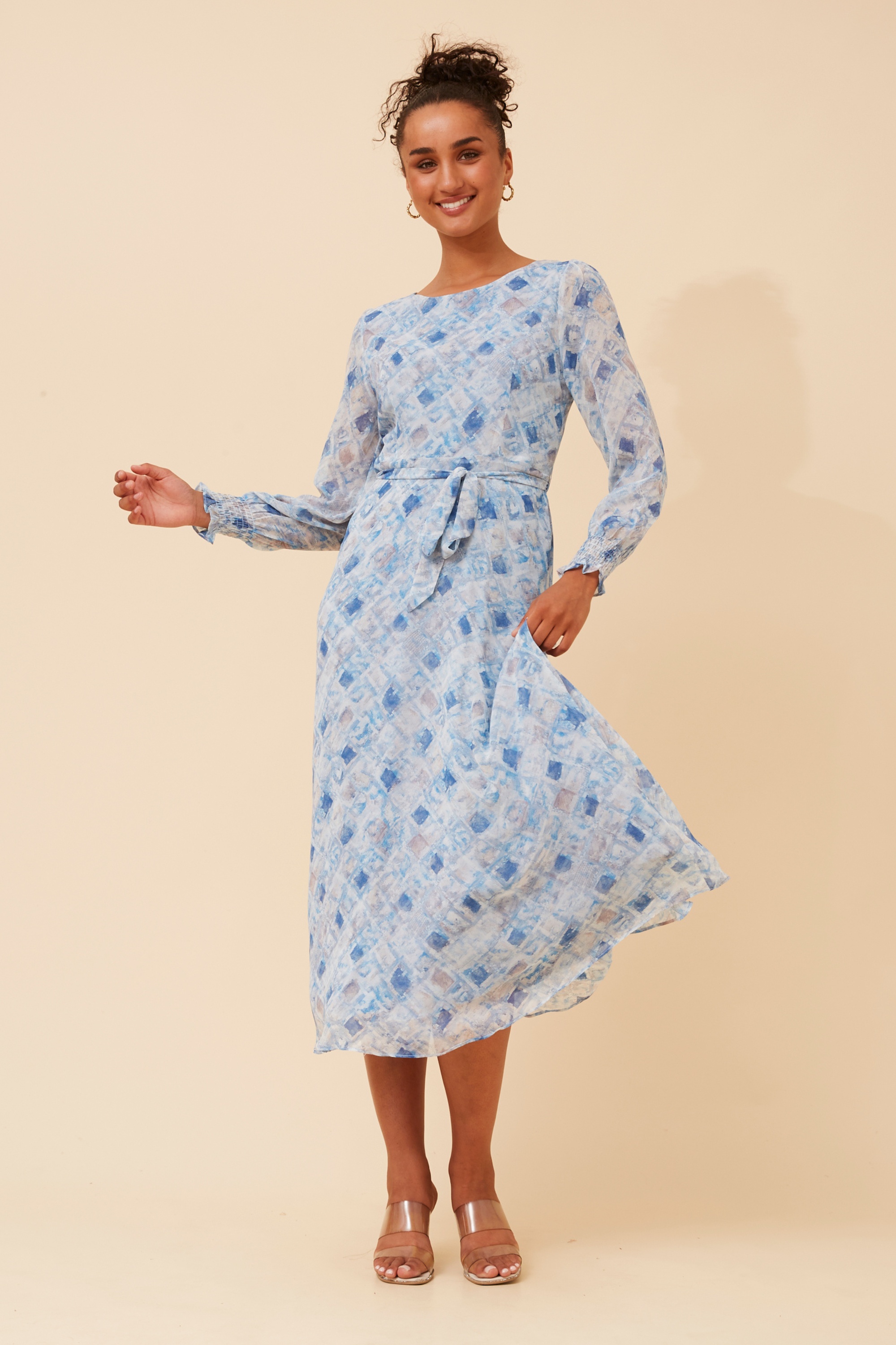 PRISCILLA ABSTRACT PRINT MAXI DRESS