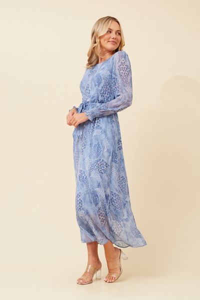 PRISCILLA FEATHER PRINT MAXI DRESS