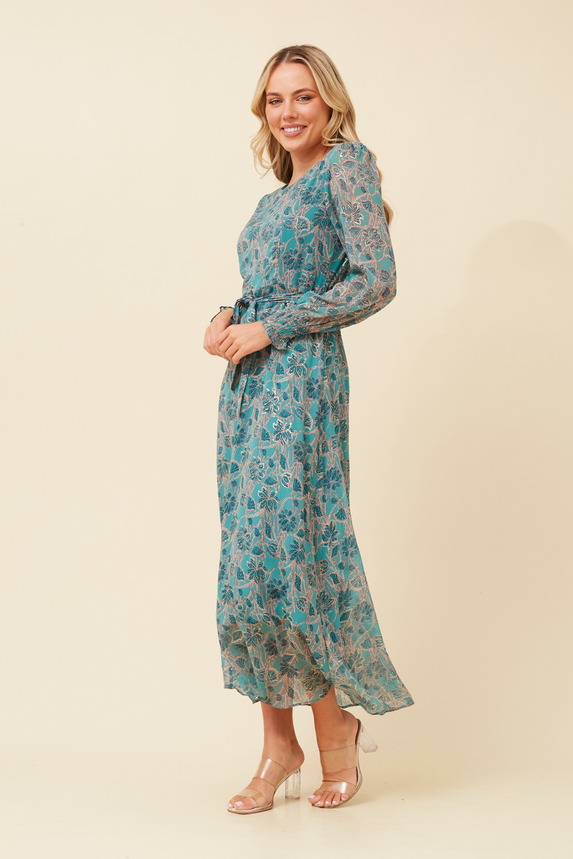 PRISCILLA FOIL PRINT MAXI DRESS