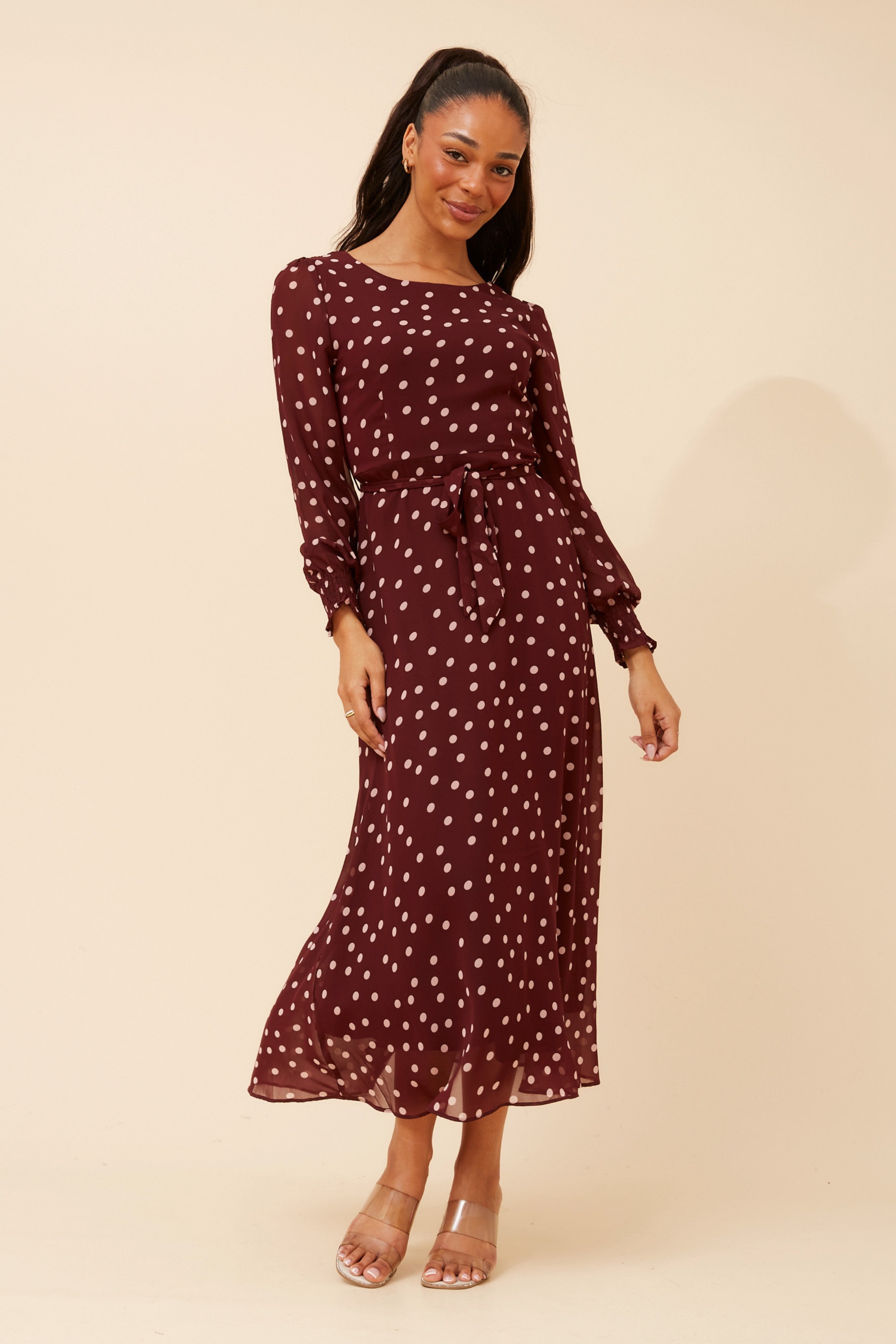 PRISCILLA POLKA DOT PRINT MAXI DRESS