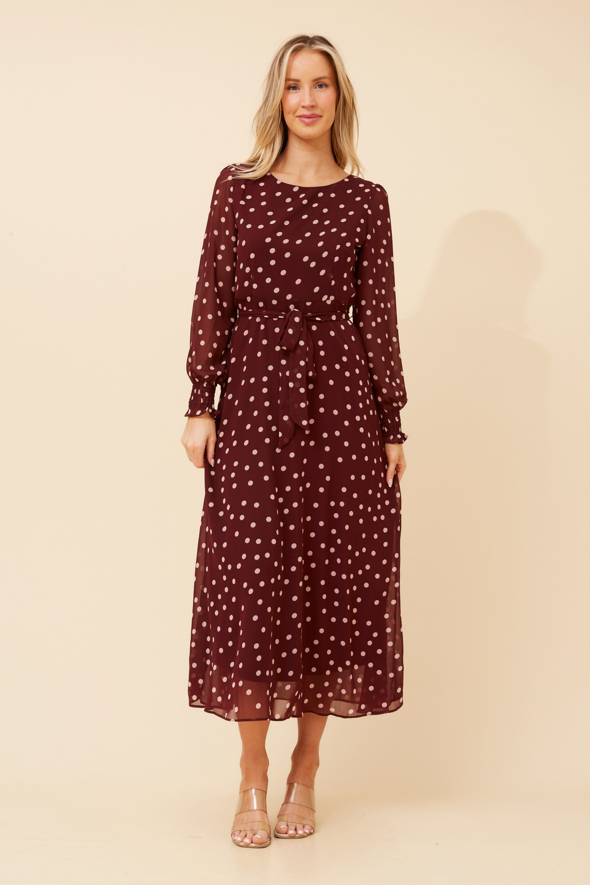 PRISCILLA POLKA DOT PRINT MAXI DRESS