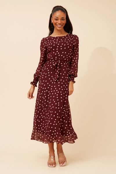 PRISCILLA POLKA DOT PRINT MAXI DRESS