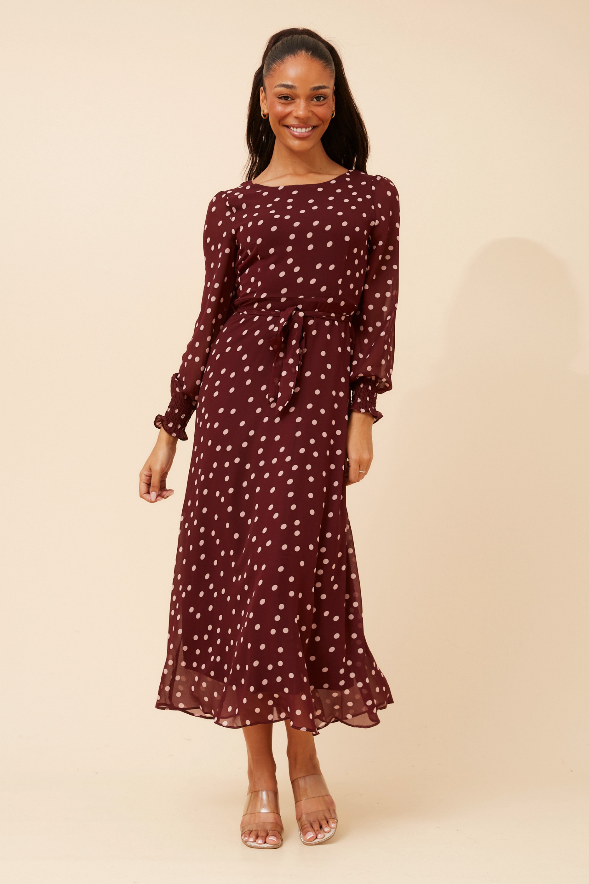 PRISCILLA POLKA DOT PRINT MAXI DRESS