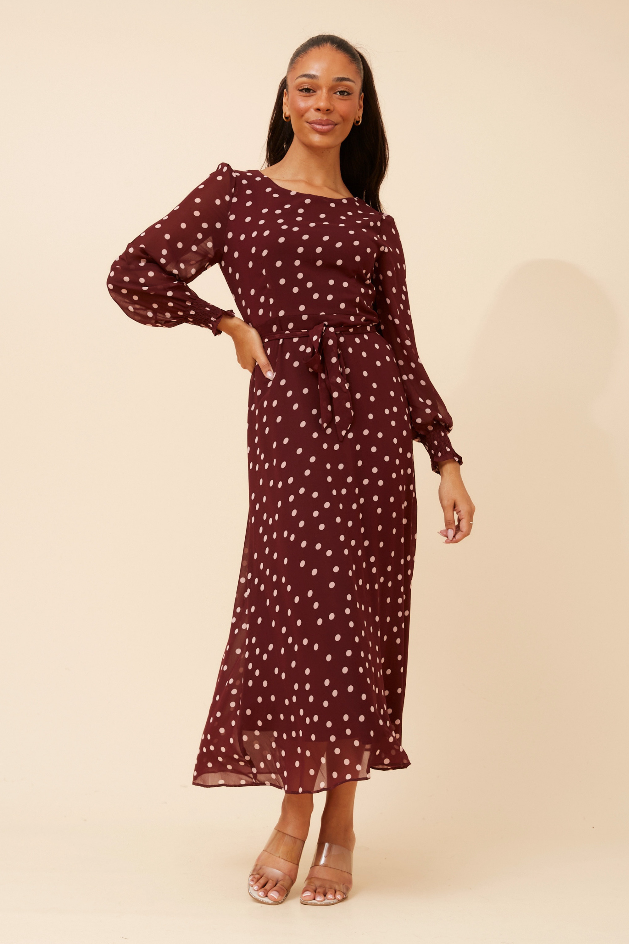 PRISCILLA POLKA DOT PRINT MAXI DRESS