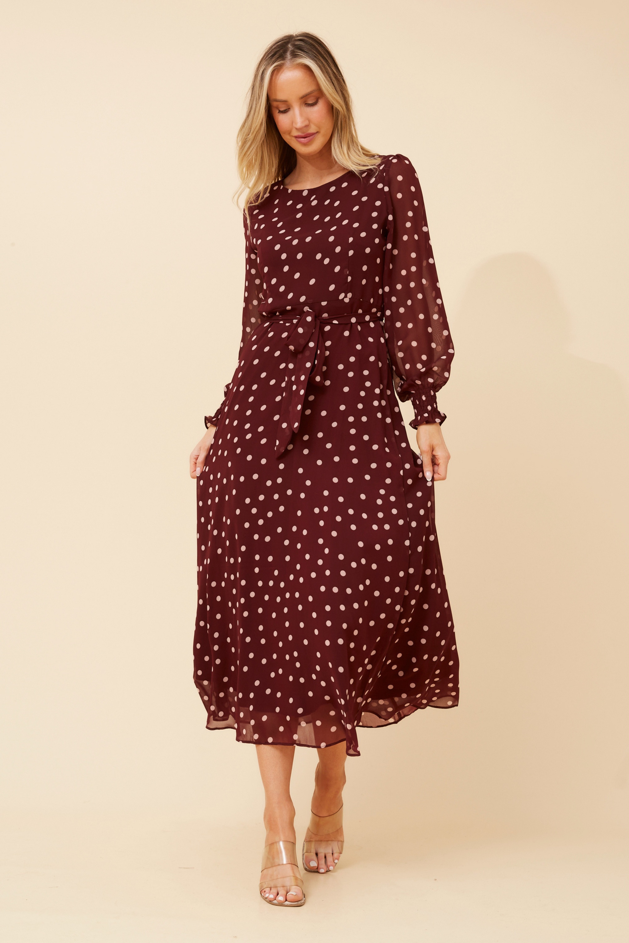 PRISCILLA POLKA DOT PRINT MAXI DRESS