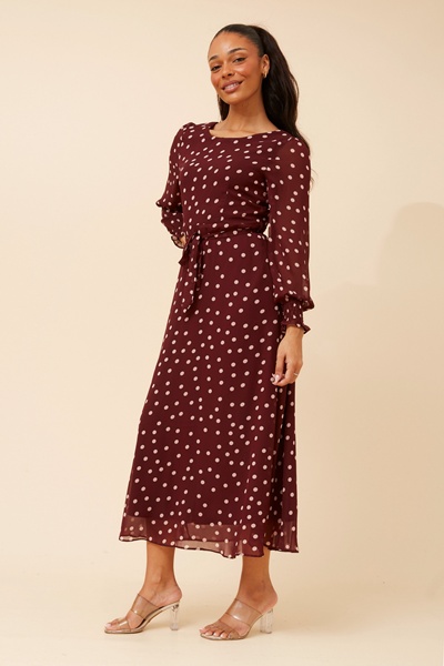 PRISCILLA POLKA DOT PRINT MAXI DRESS