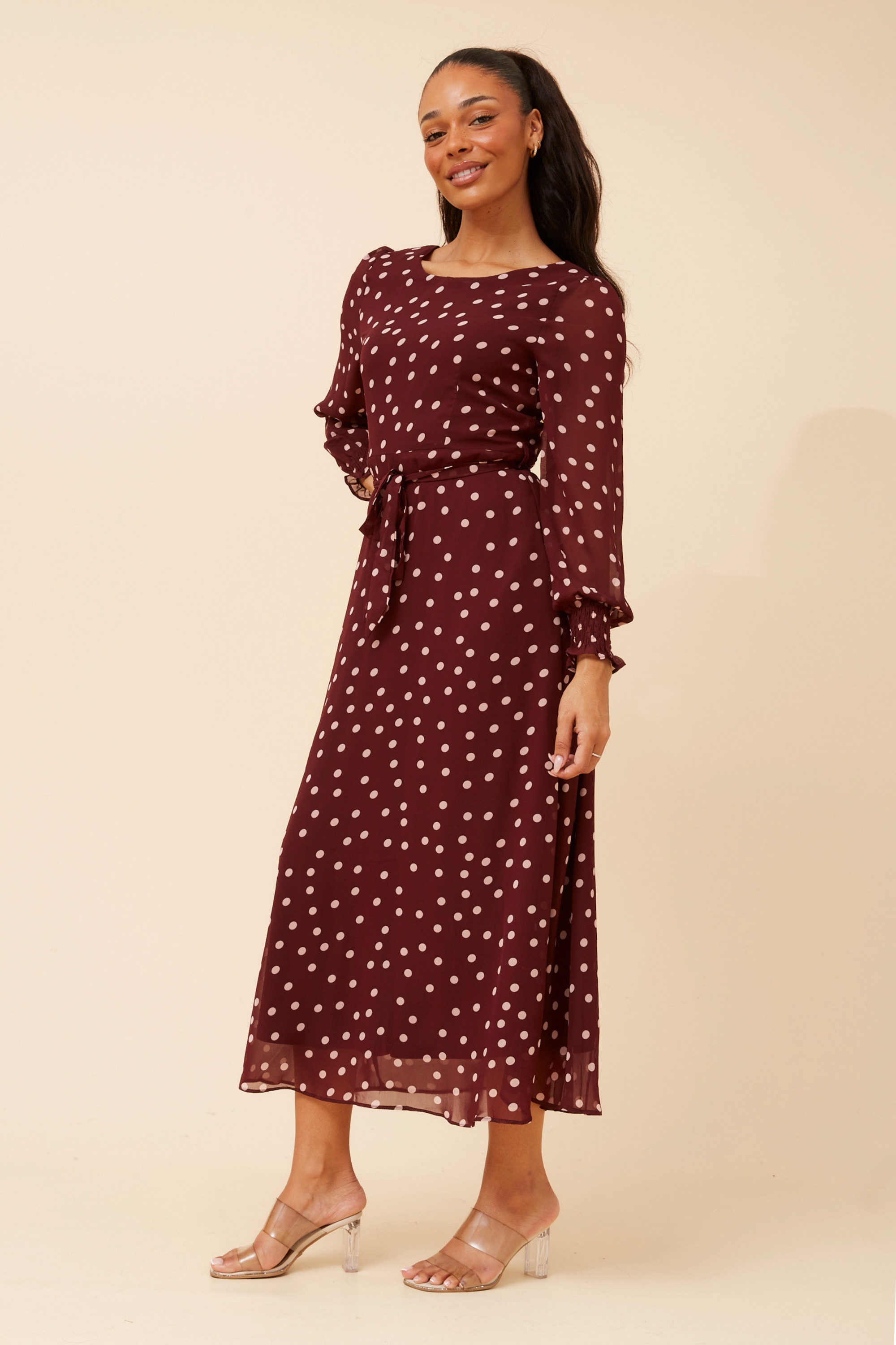 PRISCILLA POLKA DOT PRINT MAXI DRESS