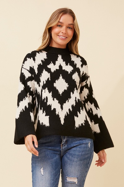 PRISKA ABSTRACT PATTERN KNIT PULLOVER