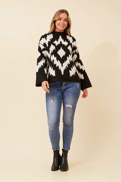 PRISKA ABSTRACT PATTERN KNIT PULLOVER