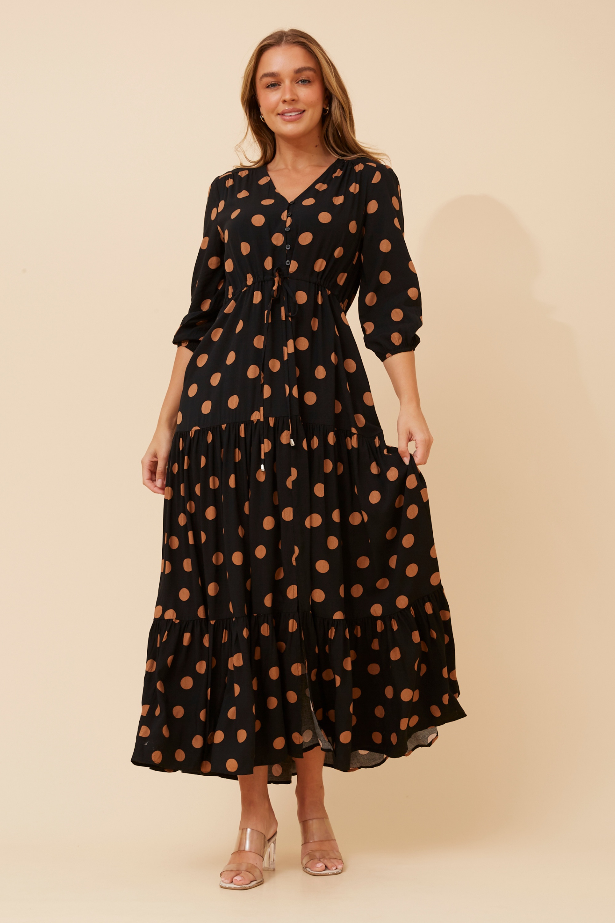 RAELA POLKA DOT PRINT MAXI DRESS