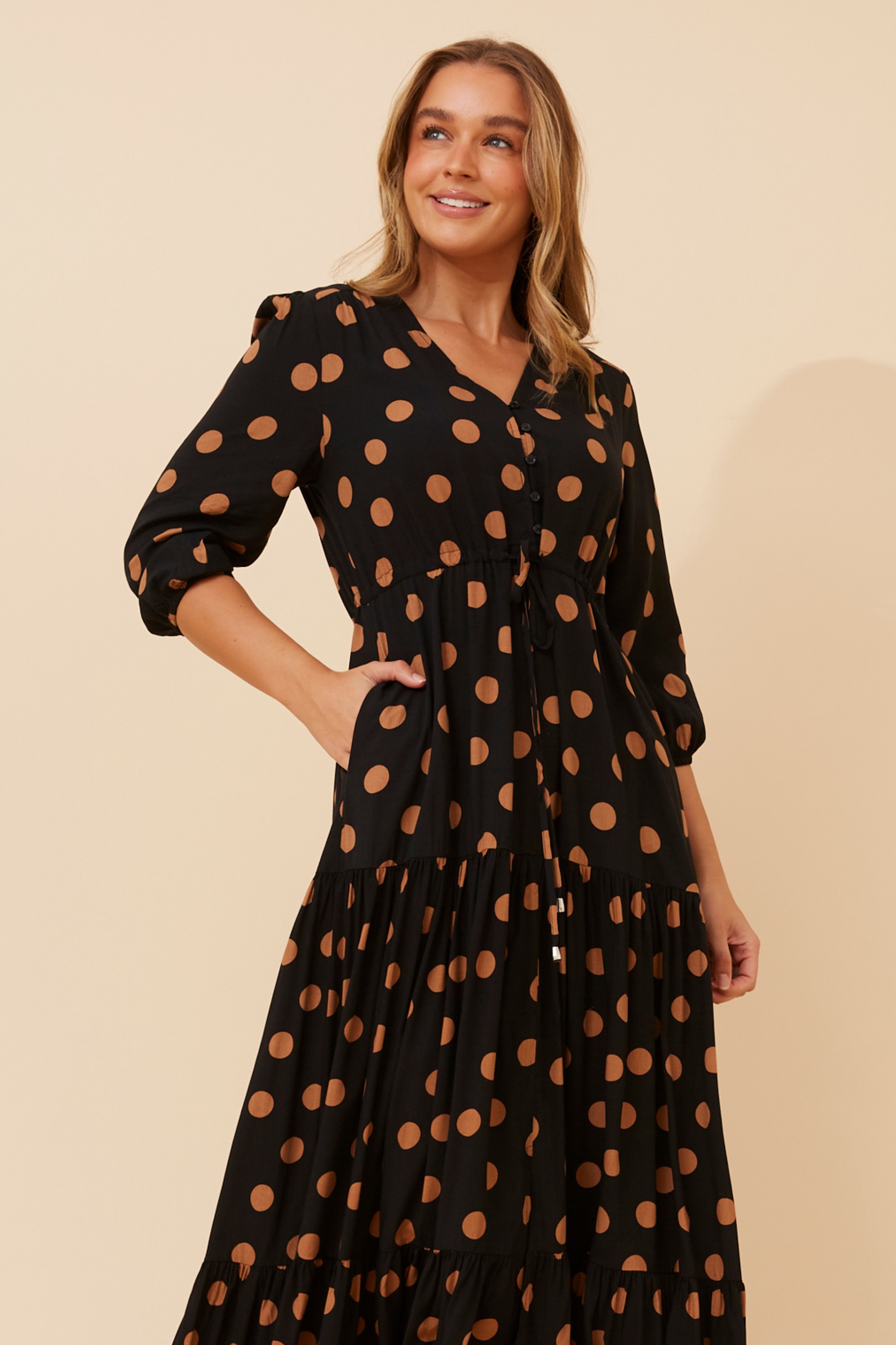 RAELA POLKA DOT PRINT MAXI DRESS