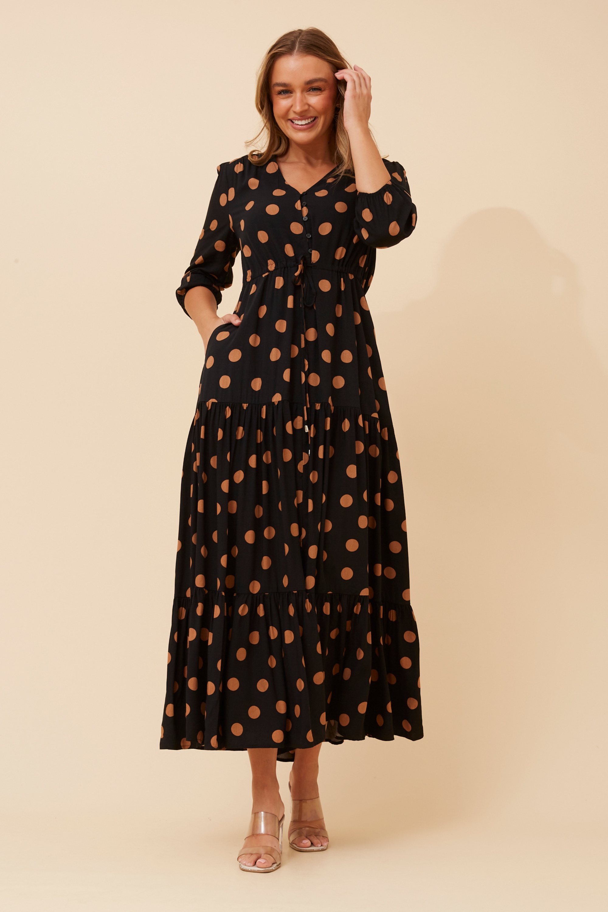 RAELA POLKA DOT PRINT MAXI DRESS