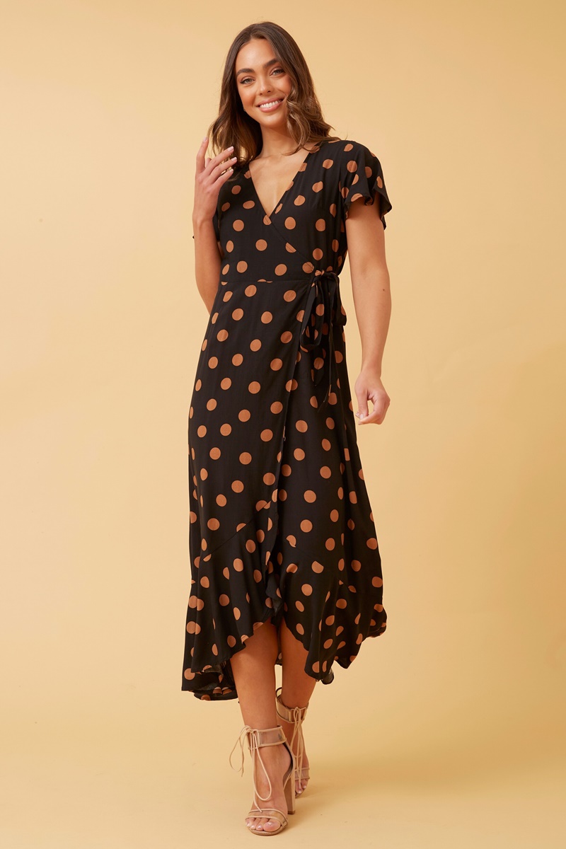 Black polka sales dot wrap dress