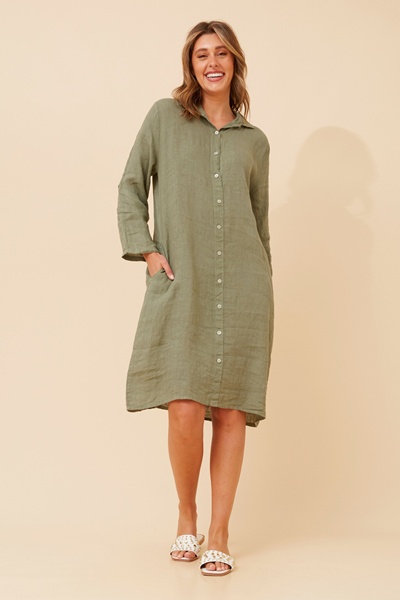 RAVINIA SOLID LINEN SHIRT DRESS