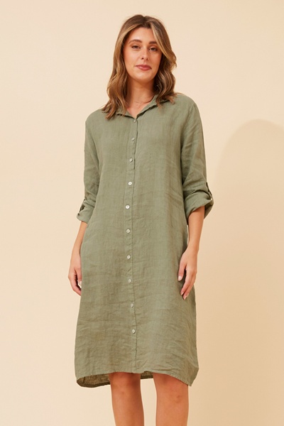 RAVINIA SOLID LINEN SHIRT DRESS