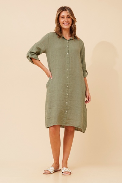 RAVINIA SOLID LINEN SHIRT DRESS